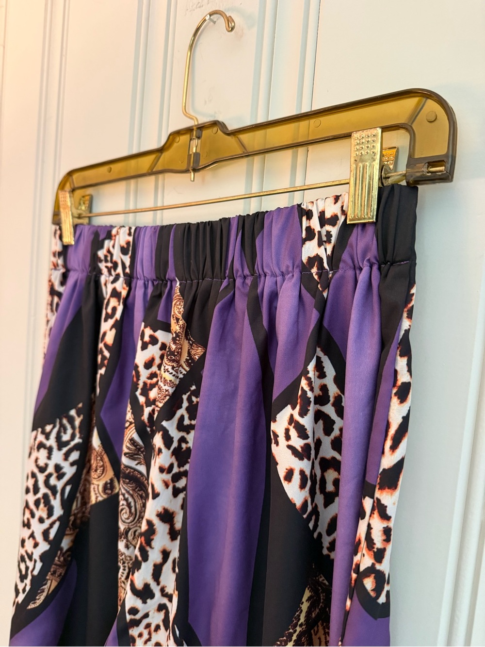 Women's Purple Patterned Wide-Leg Pants with Animal Print Accents - Picture 6 of 6